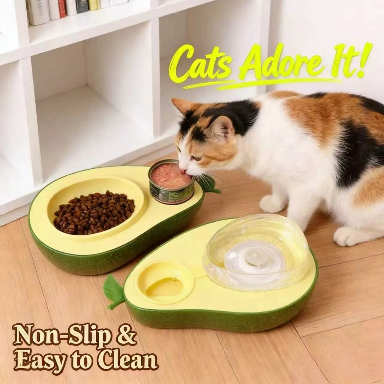2-in-1 Avocado Pet Bowl - Food & Water Dispenser, Non-Slip Base