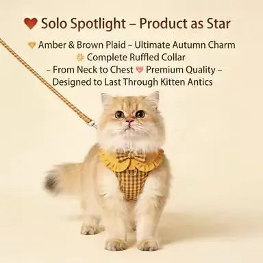 Escape-Proof Cat Harness: Ruffled Collar, Gingham Print