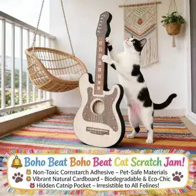 Guitar-Shaped Cat Scratcher: Claw Grinding & Rest, Wear-Resistant, No Litter (White-Black)