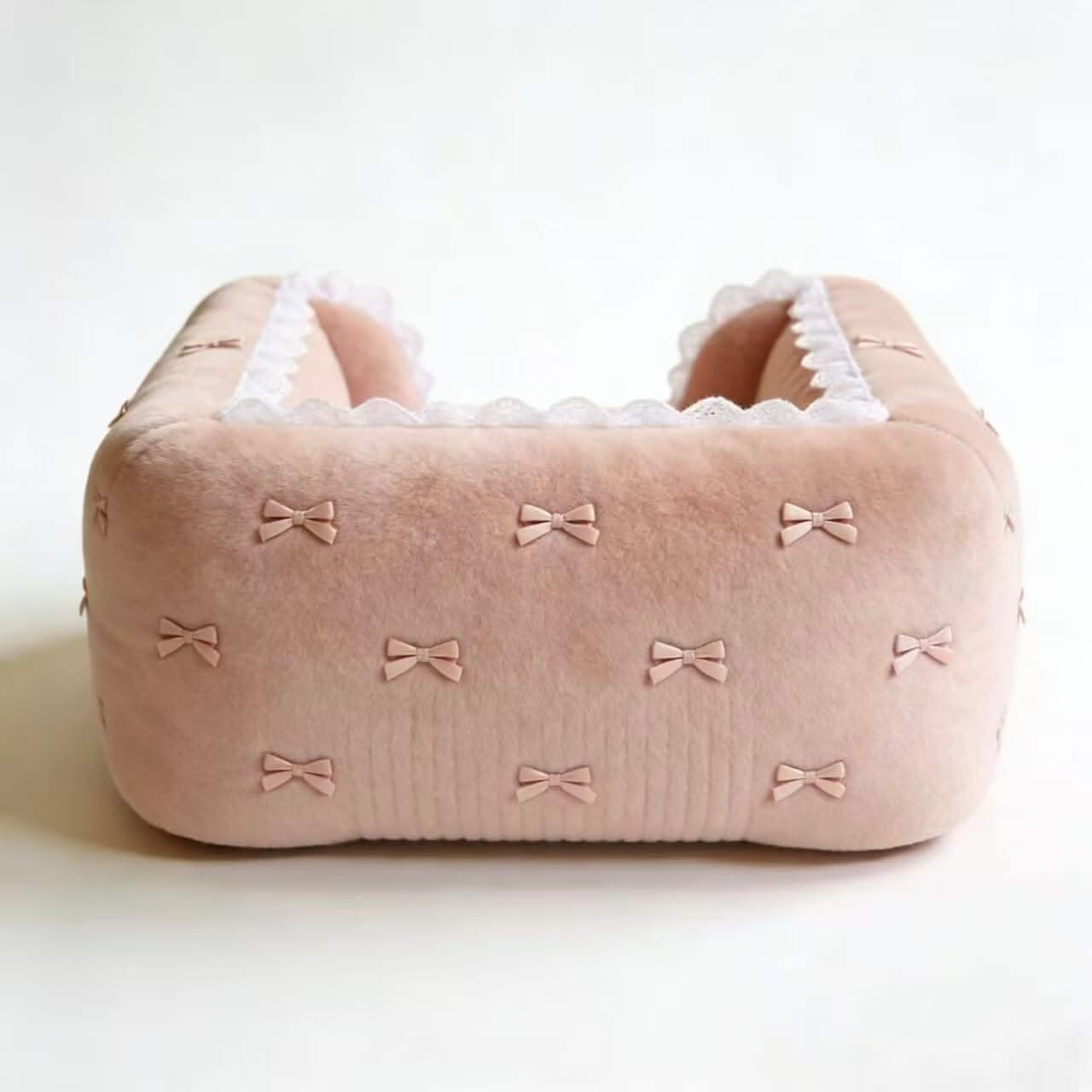 Charming Ruffled Pet Bed for Dogs - Bow Decor, Corduroy, Blush Pink, Soft Cushion, All-Season