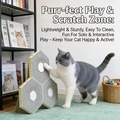 Modular Hexagon Cat Scratcher: Interlocking, Durable Mesh, Non-Slip Base (Beige)