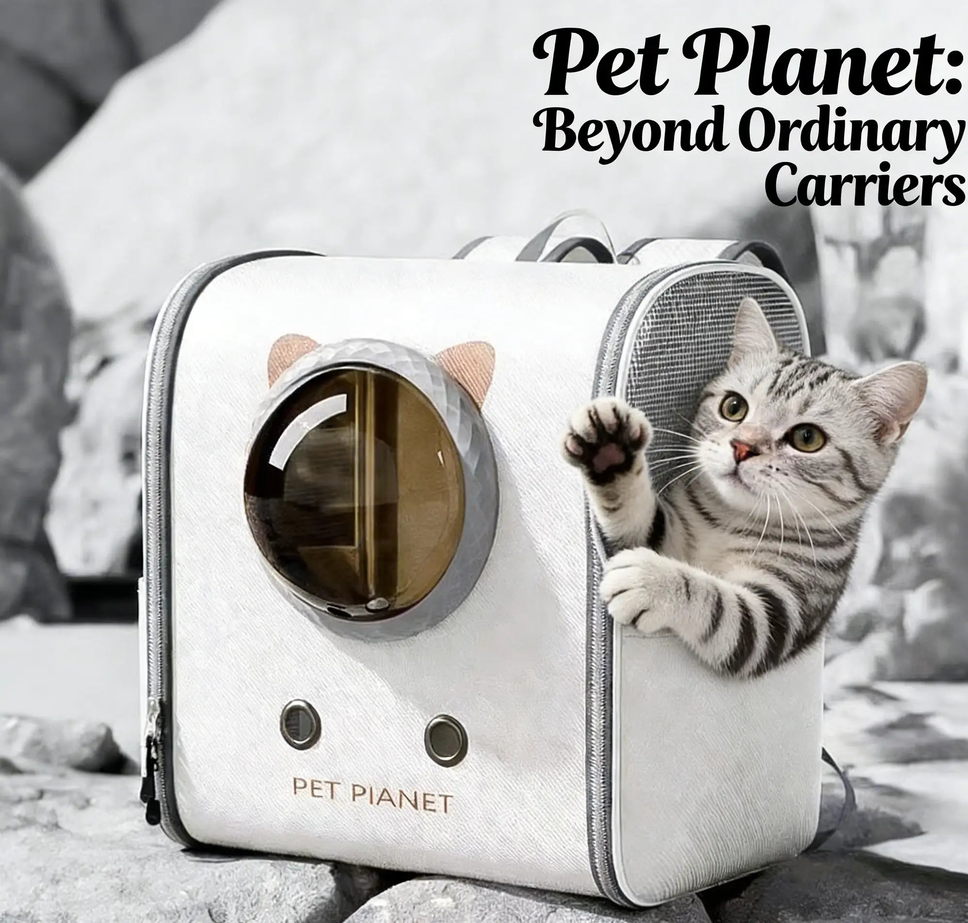 Breathable Panoramic Pet Backpack Carrier for Cats, White Cat Ear Space Capsule