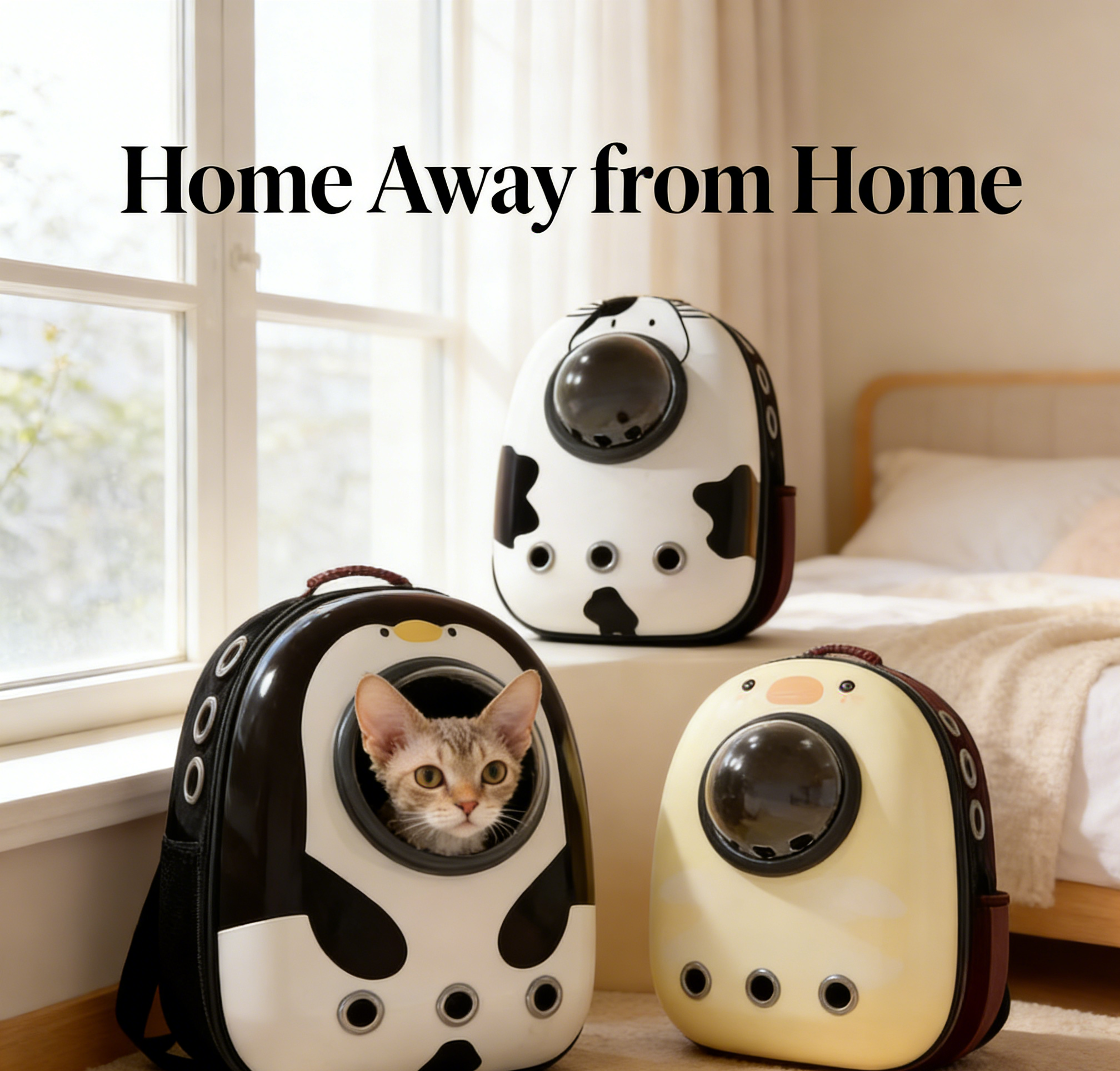 Breathable 360° View Pet Backpack Carrier for Cats, Cartoon Cow/Chicken Space Capsule