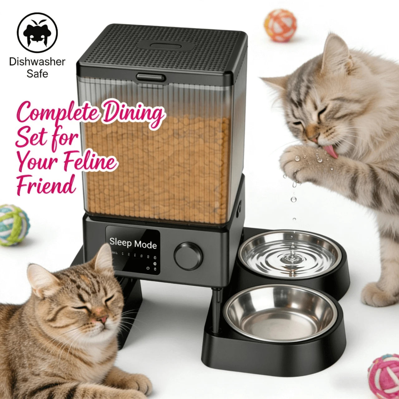 5G WiFi Remote Dual-Bowl Smart Feeder for Cats – Timed Feeding, Dual Power Supply, White