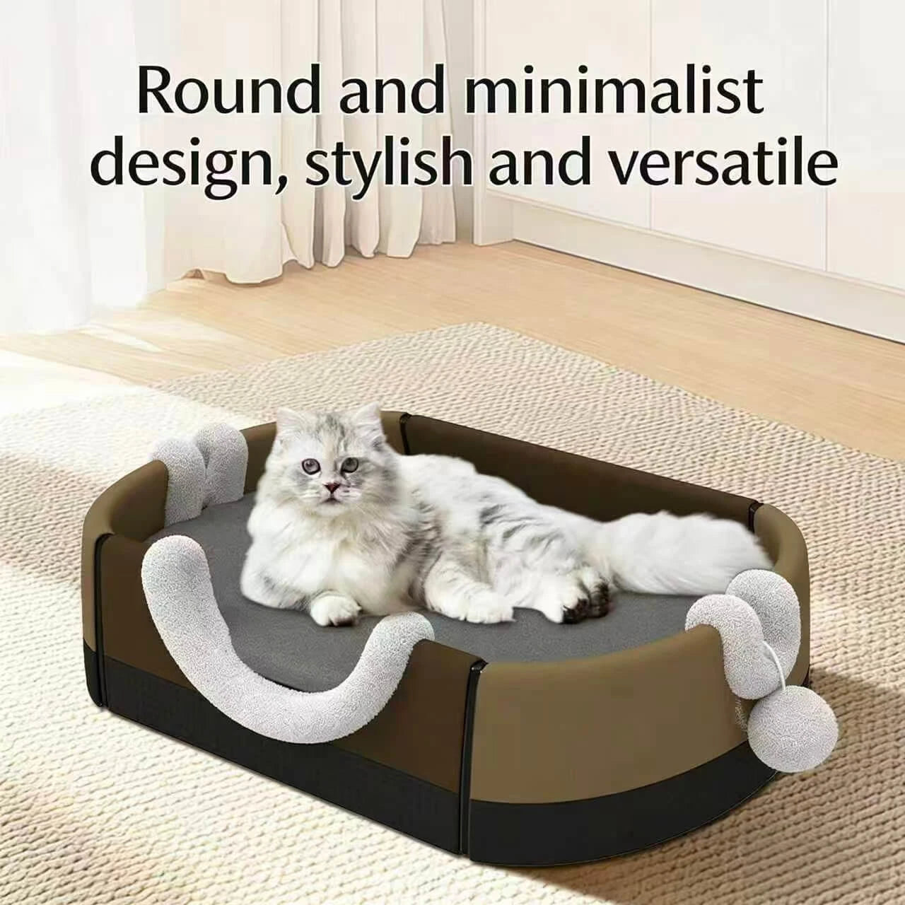 Interactive Toy Ball Cat Cave: Brown & White, Dual-Side Play for Cats (All-Season)