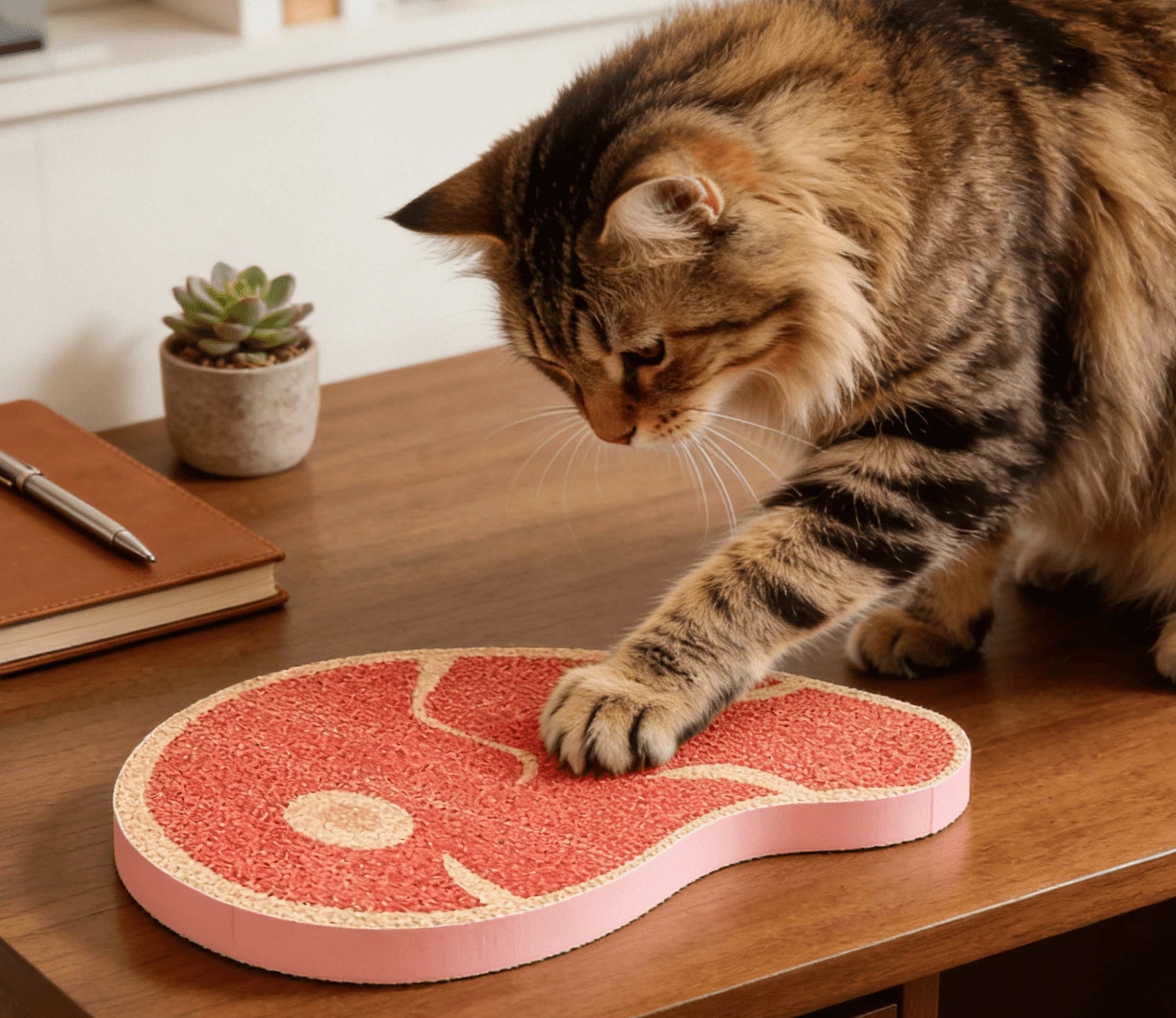 Cat Scratcher, Steak Design, Red/Pink, Sisal, Floor-Mounted Claw Care Tool