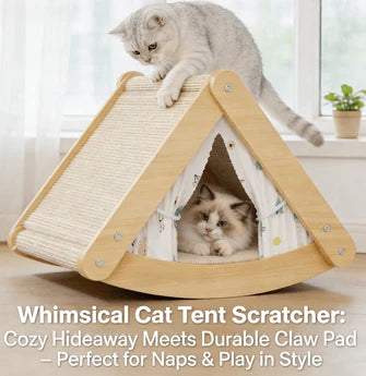 Cat Bed Scratcher, Tent Design, Wooden, Sisal, Canopy, Cat Rest & Claw Tool