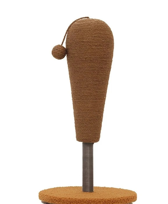 Rope Boxing Glove Cat Scratcher, Spring Base, Pom-Pom, Brown, Cat Claw Toy