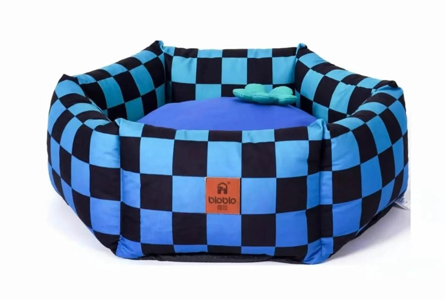 Hexagonal Pet Bed with Raised Edges - Checkerboard Pattern Plush Nest for Pet.