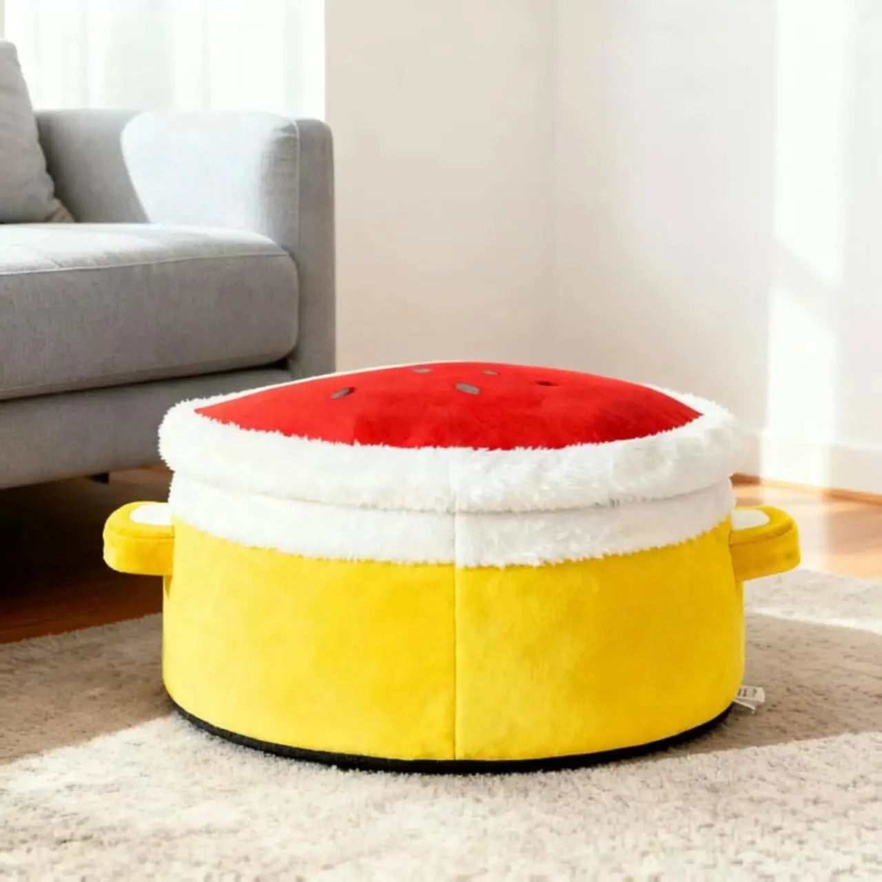 Modern Plush Cat House with Dome Lid - Enclosed Winter Warm Pet Bed, Spacious Soft Cushioned Interior.