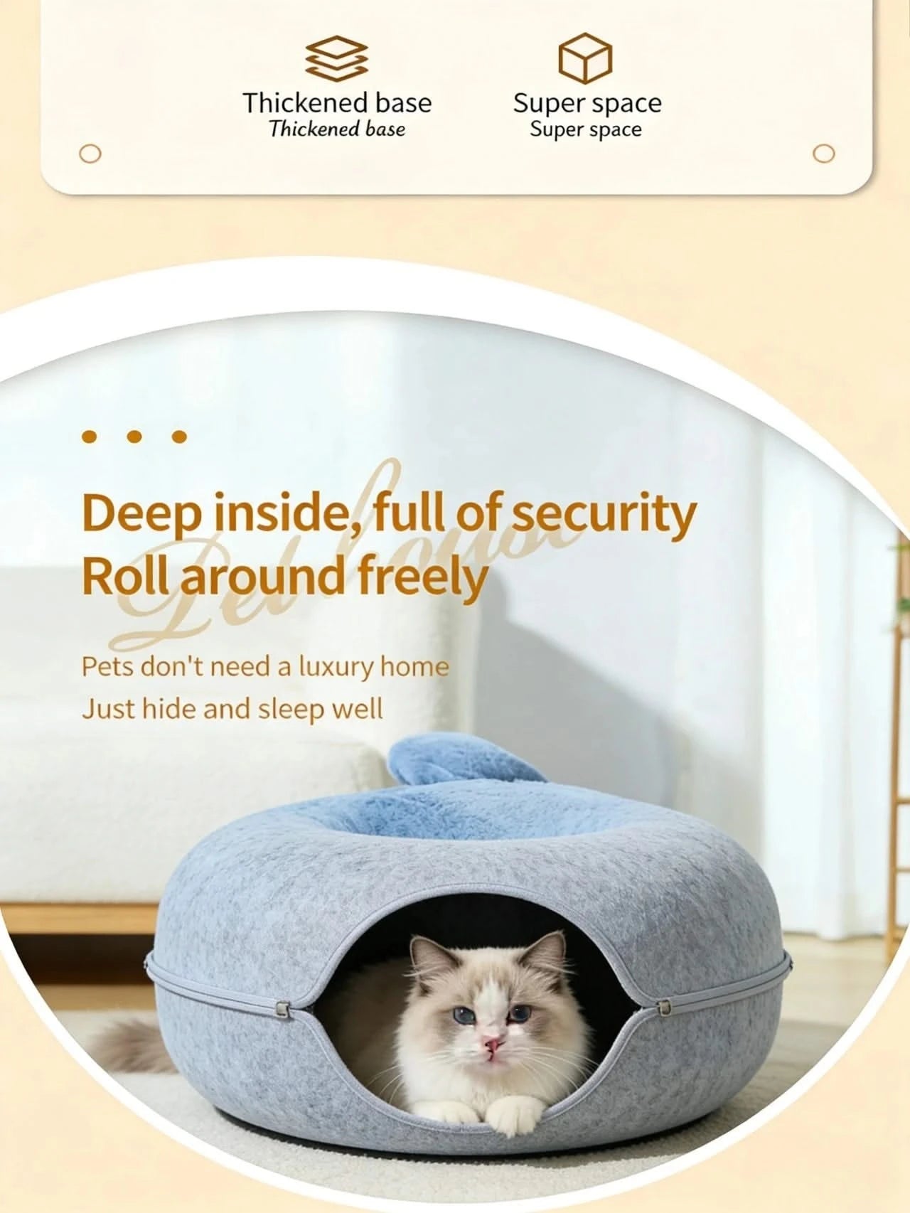 Cat Bed, Shark Shape, Fluffy Plush, Blue/White, Open Mouth Entrance, All-Season