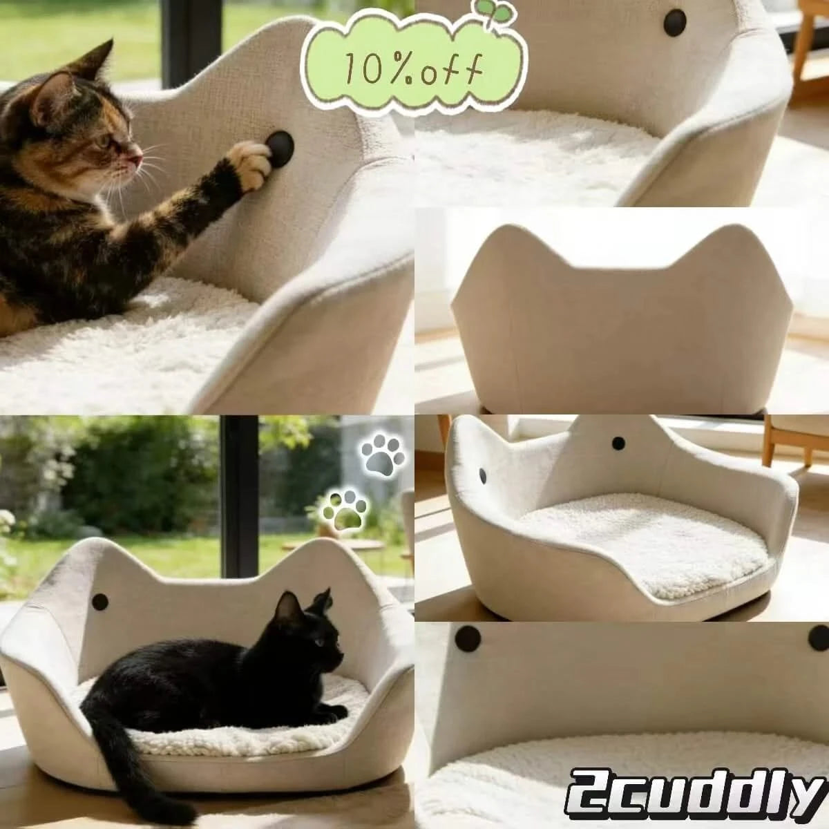 Modern Cat Bed, Feline-Shaped Den, Plush Interior, Neutral White, Stylish Home Fit