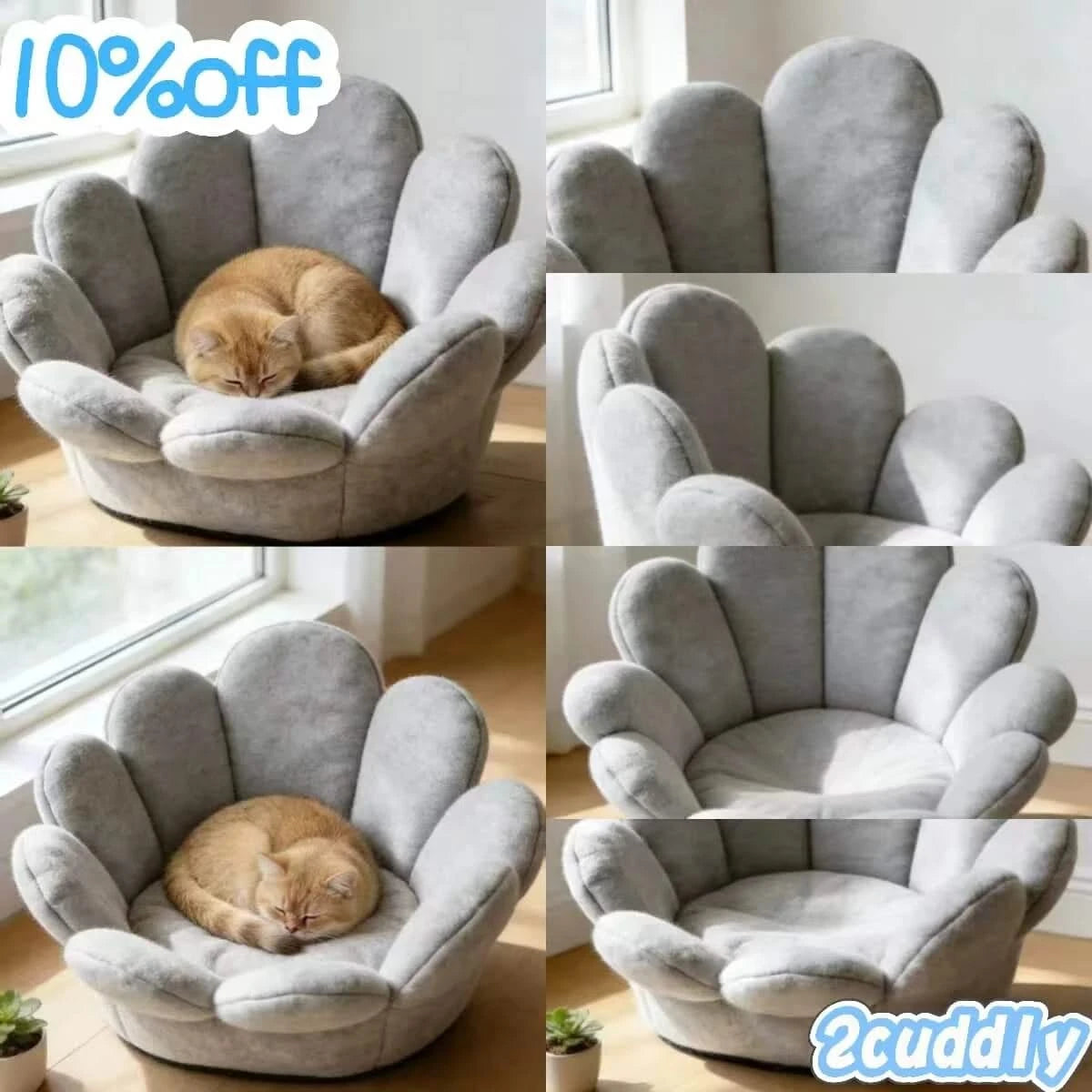 Stylish Pet Sofa, Flower Shaped, Non-Slip Base, Soft Padding, Gray