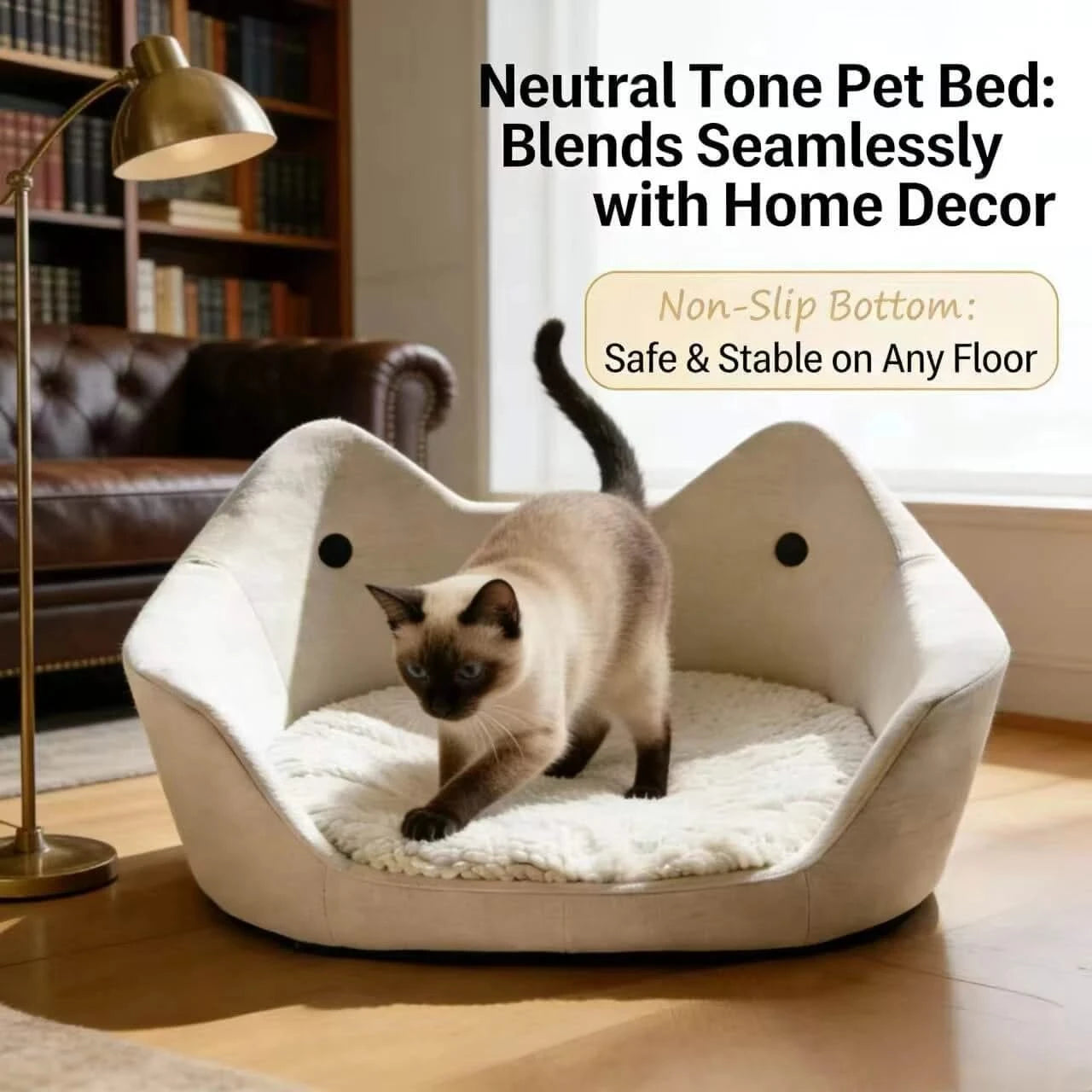Modern Cat Bed, Feline-Shaped Den, Plush Interior, Neutral White, Stylish Home Fit