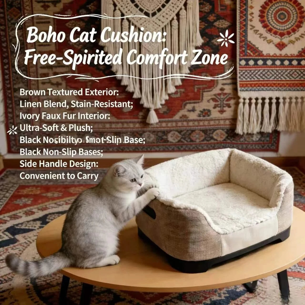 Portable Cat Bed, Vintage Camera Shape, Stain-Resistant Linen, Plush Interior, Non-Slip