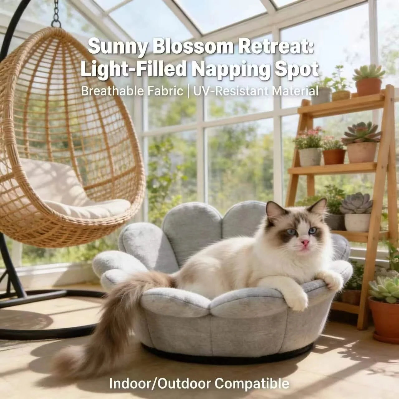 Stylish Pet Sofa, Flower Shaped, Non-Slip Base, Soft Padding, Gray