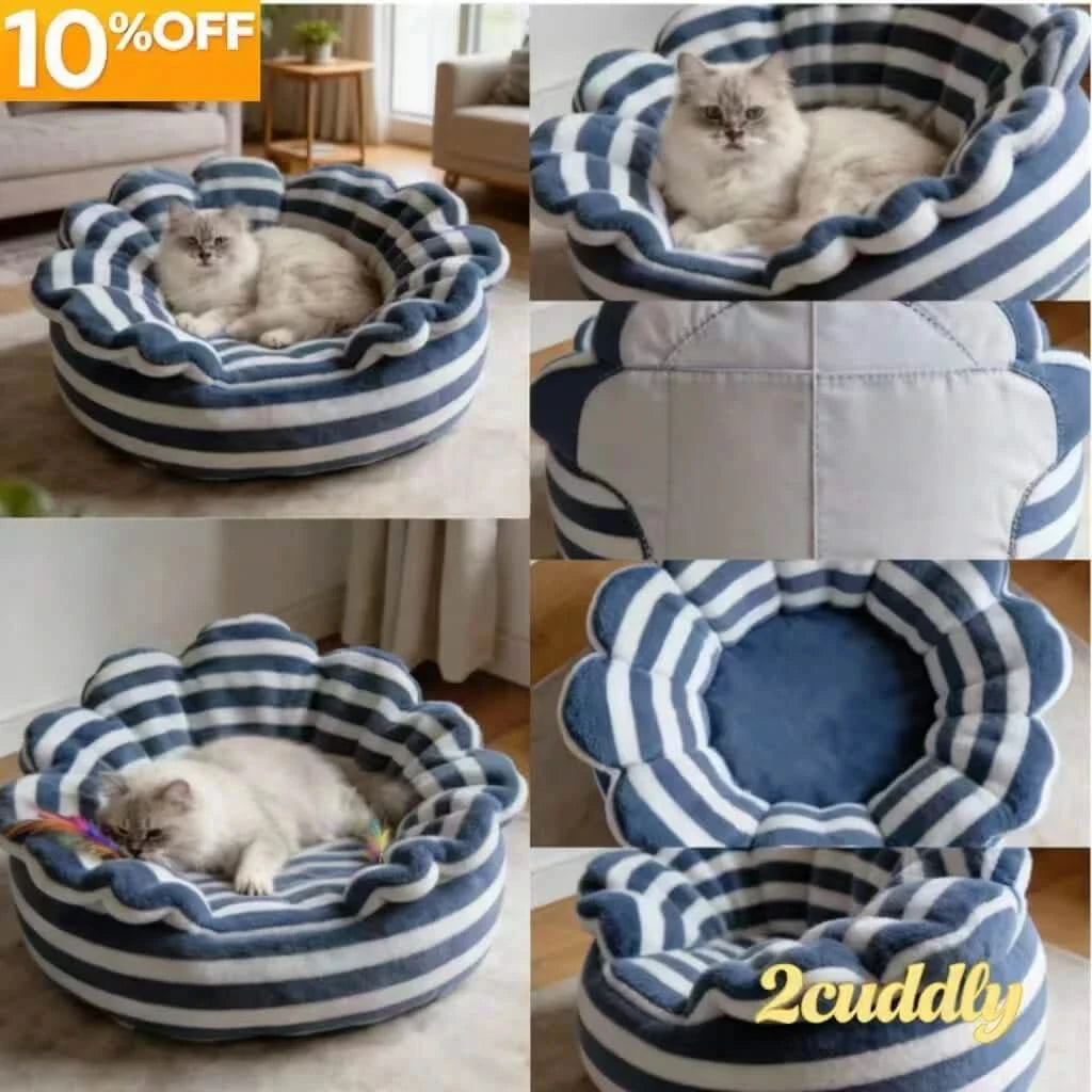 Novelty Pet Bed for Cats, Plush Fabric, Blue/White, Quirky Nest, All-Season