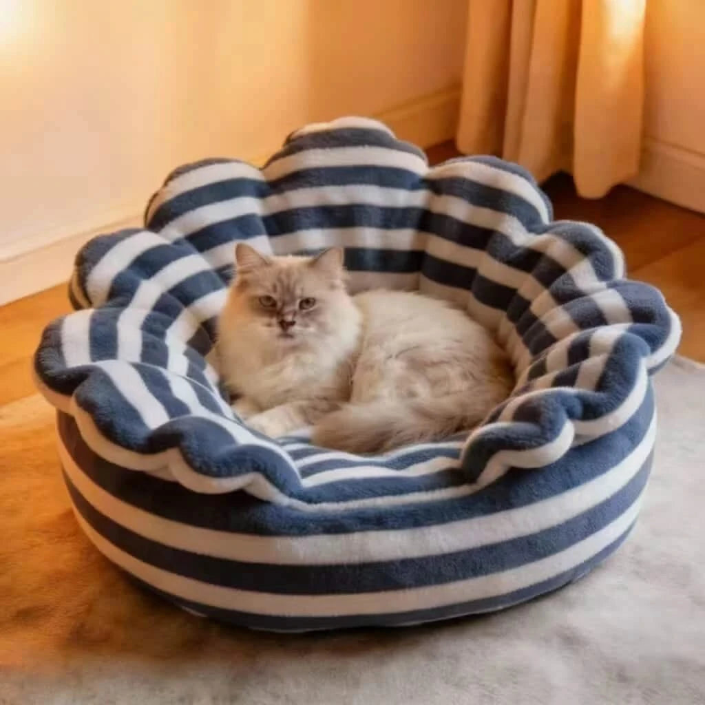 Novelty Pet Bed for Cats, Plush Fabric, Blue/White, Quirky Nest, All-Season