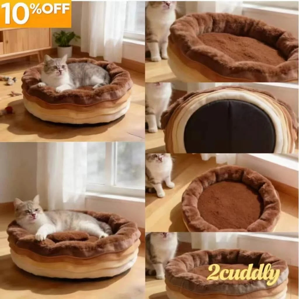 Soft Pet Bed for Dogs, Donut Round Shape, Plush Fabric, Brown/White, Calming Nest