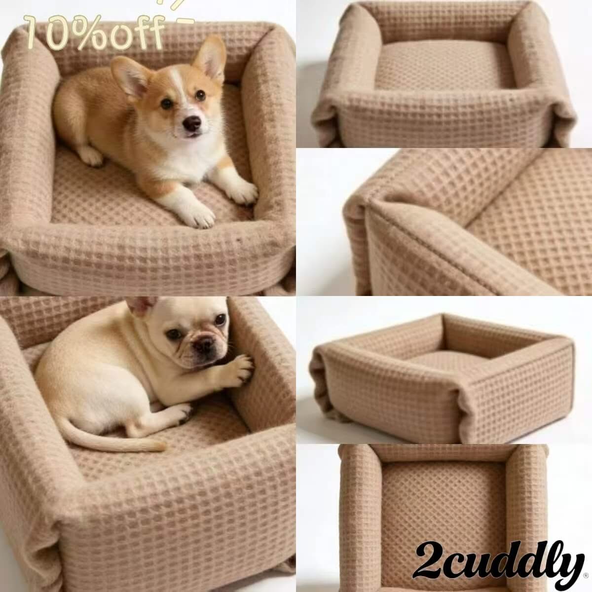 Cozy-Retreat Pet Bed for Dogs - Beige Waffle Knit Cotton, Breathable, Machine Washable