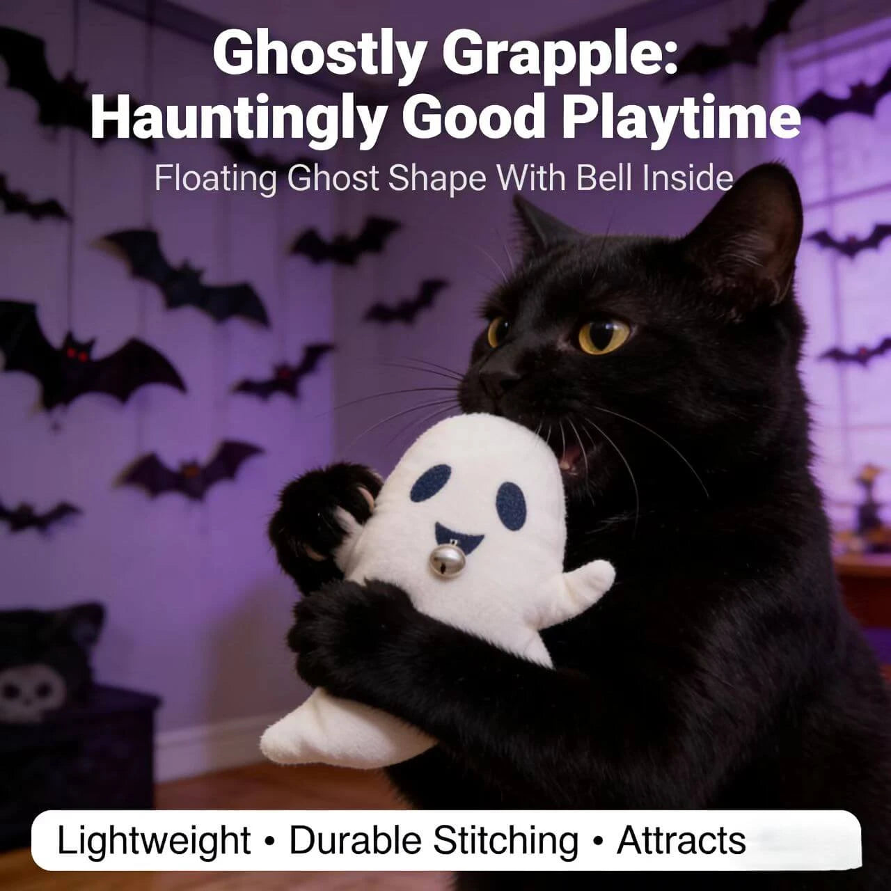 Interactive Halloween Plush Toy Set for Cats/Dogs - Pumpkin/Ghost/Skeleton, Soft Fabric