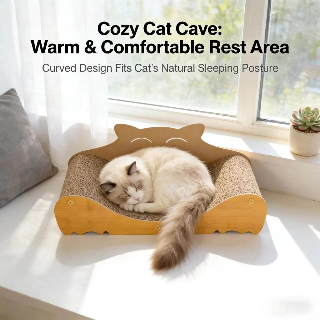 Scratching Cat Scratcher for Cats - Corrugated Paper, Wood Frame, Cat-Shaped Design