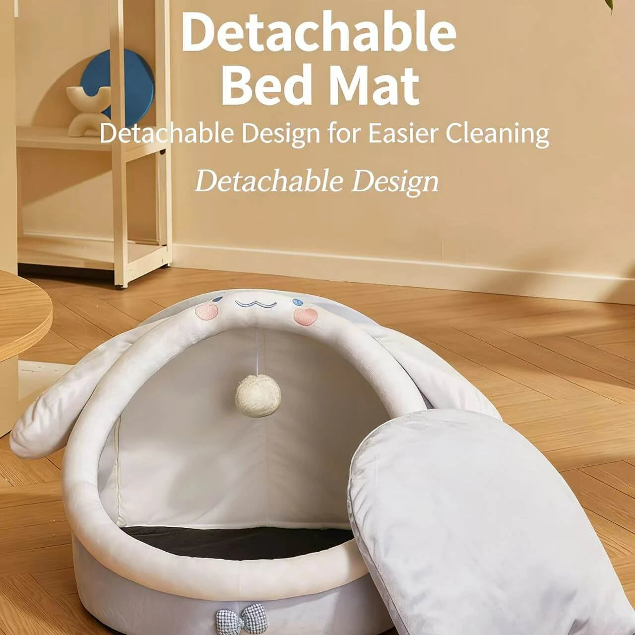 Interactive Comfort Pet Nest: Pink Plush, Rabbit-Ear Design, Built-in Ball Toy for Cats