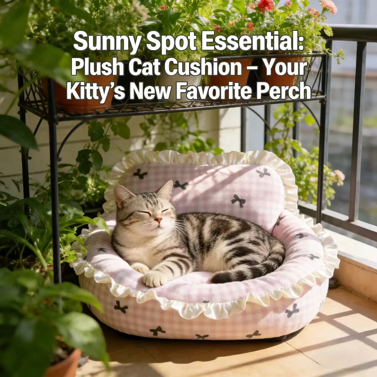 Rest & Stylish Pet Bed for Cats/Dogs - Checkered, Bow Print, Ruffled Trim, Blue/Pink