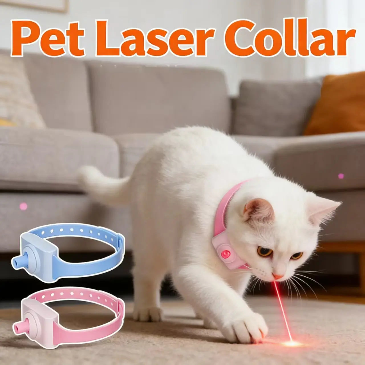 Self-Playing Laser Cat Collar - Hands-Free, Adjustable, Pink & Blue