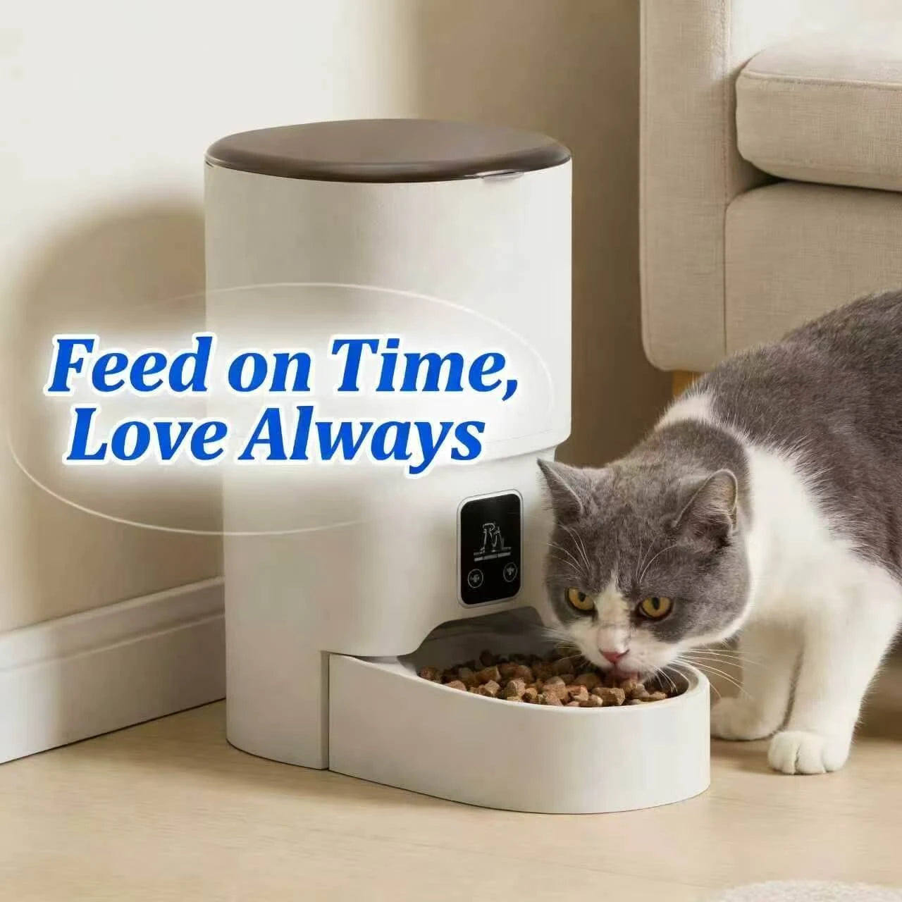 Smart Timed Automatic Feeder for Cats – Precise Portion Control, White