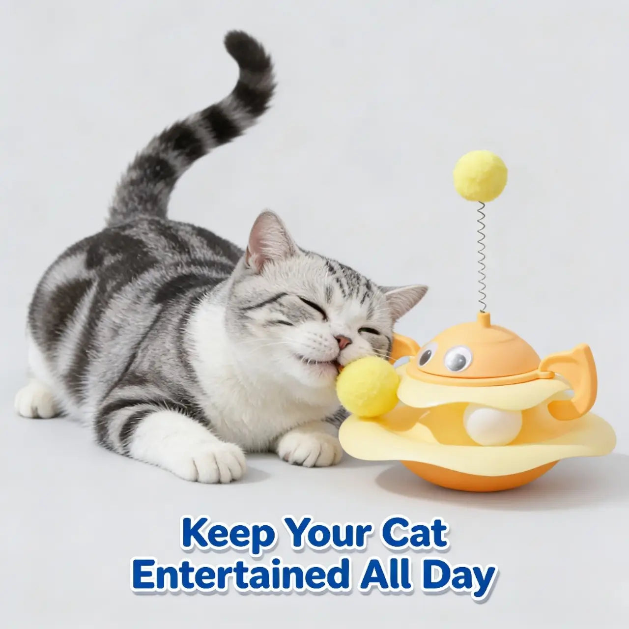 Wobble Cat Toy - Interactive, Spring Pom-Pom, Yellow/Orange