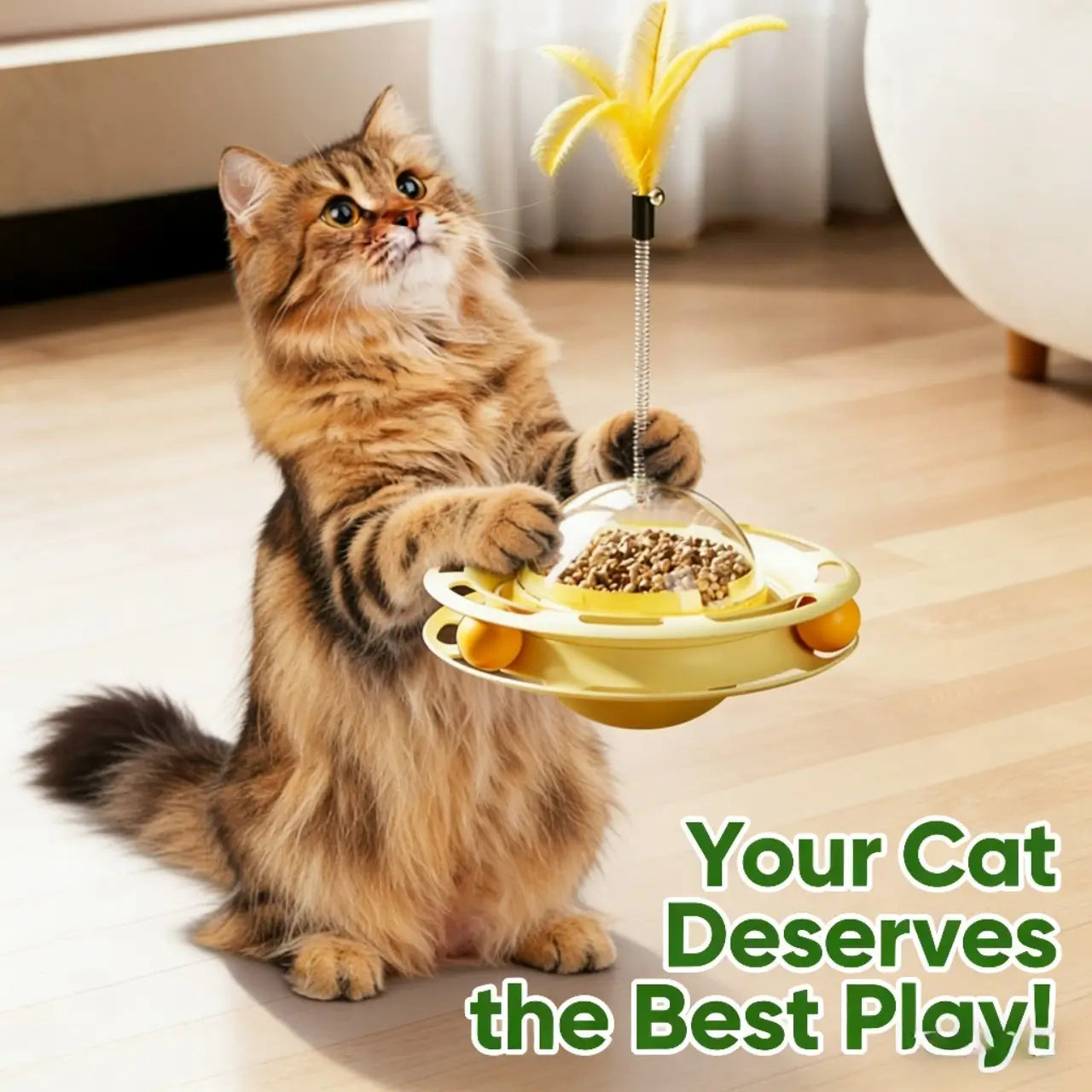 Treat-Dispensing Cat Toy - Feather Teaser, Yellow