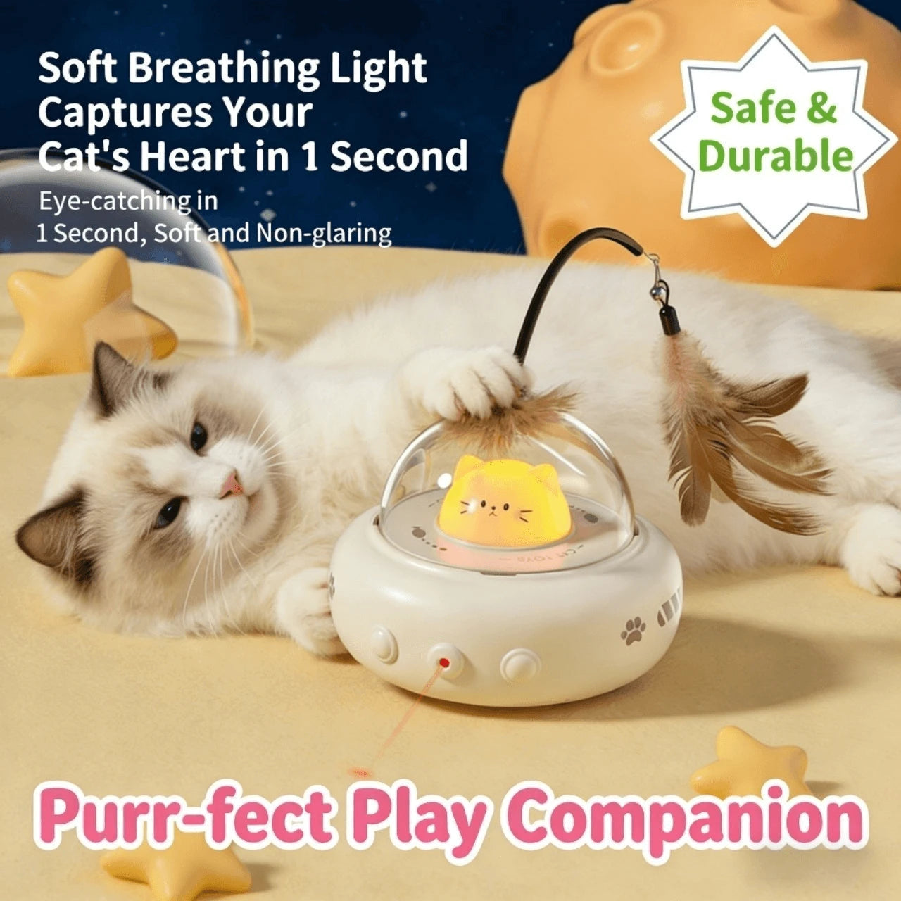 Interactive Laser & Feather Cat Toy with Breathing Light, Automatic Rotating for Cats