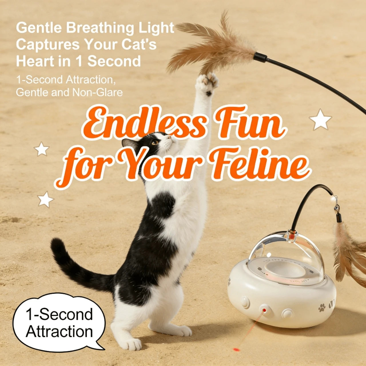 Interactive Laser & Feather Cat Toy with Breathing Light, Automatic Rotating for Cats
