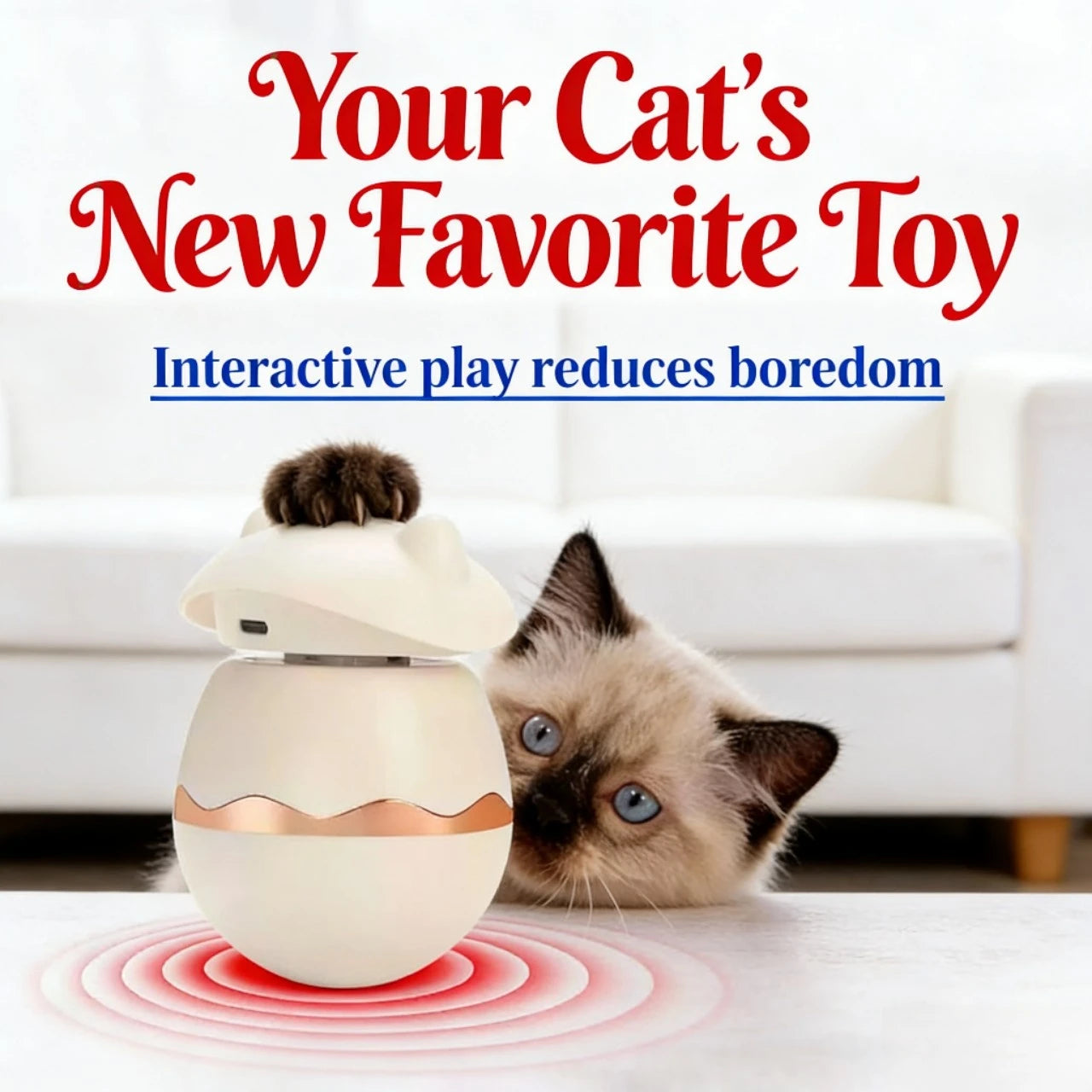 Smart Sensor Auto On/Off Laser Cat Toy for Cats, Eggshell Design White/Rose Gold