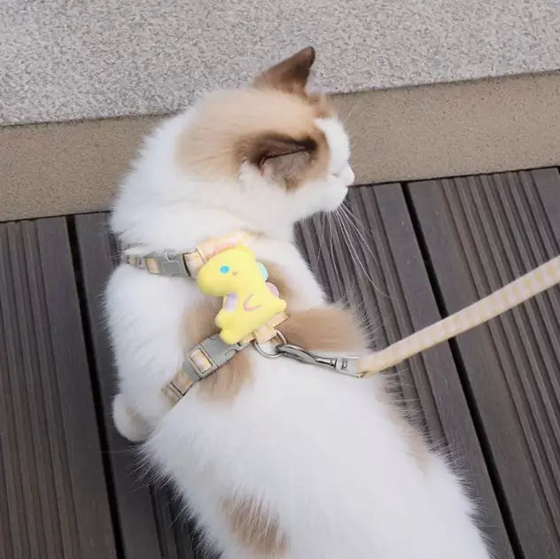 Escape-Proof Cat Harness & Leash - Cute Duck Plush, Plaid Pattern, Yellow