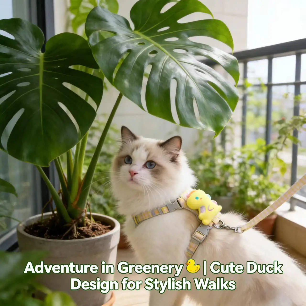 Escape-Proof Cat Harness & Leash - Cute Duck Plush, Plaid Pattern, Yellow