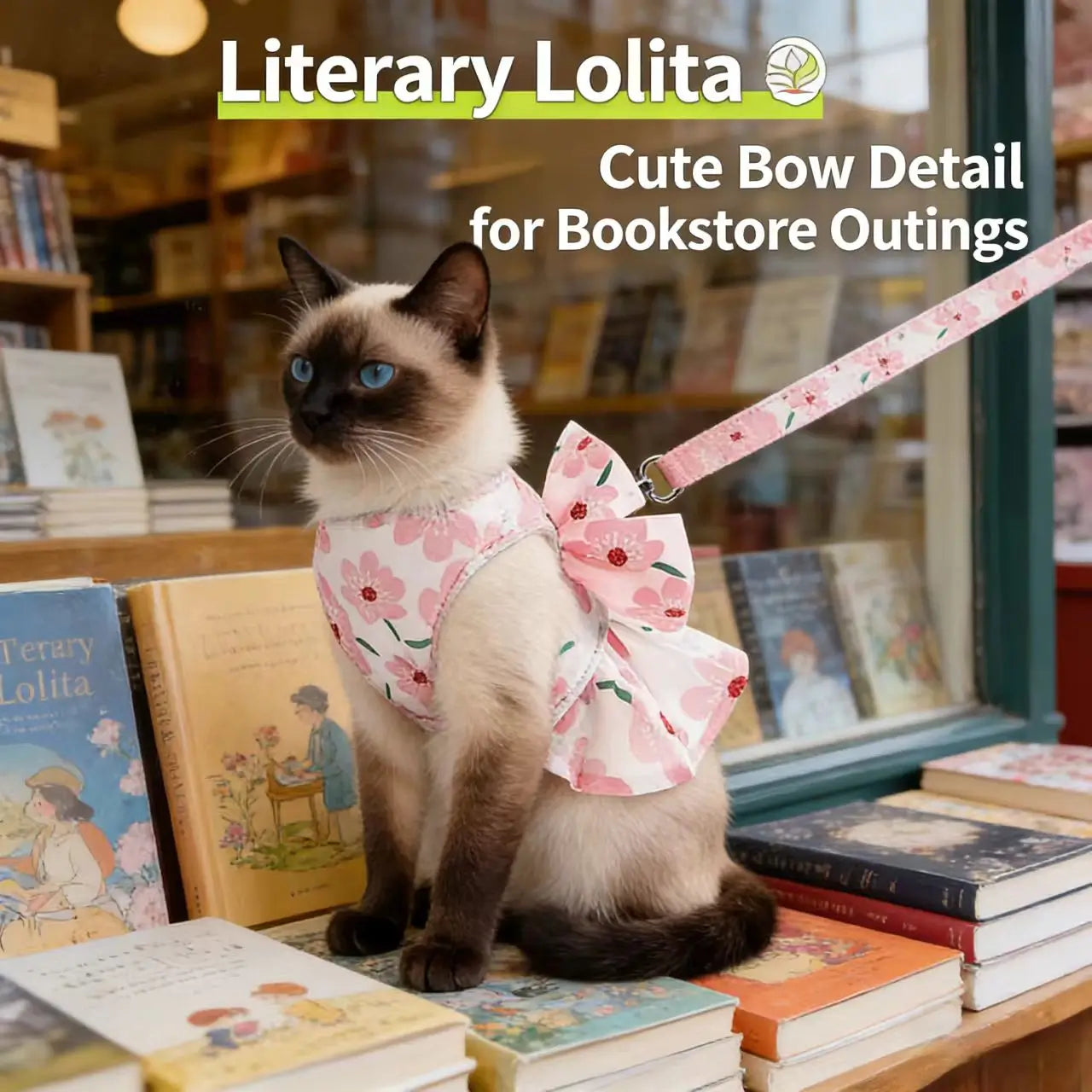 Encircling Cat Harness & Leash - Floral Print, Bowknot, Non-Choking, Pink