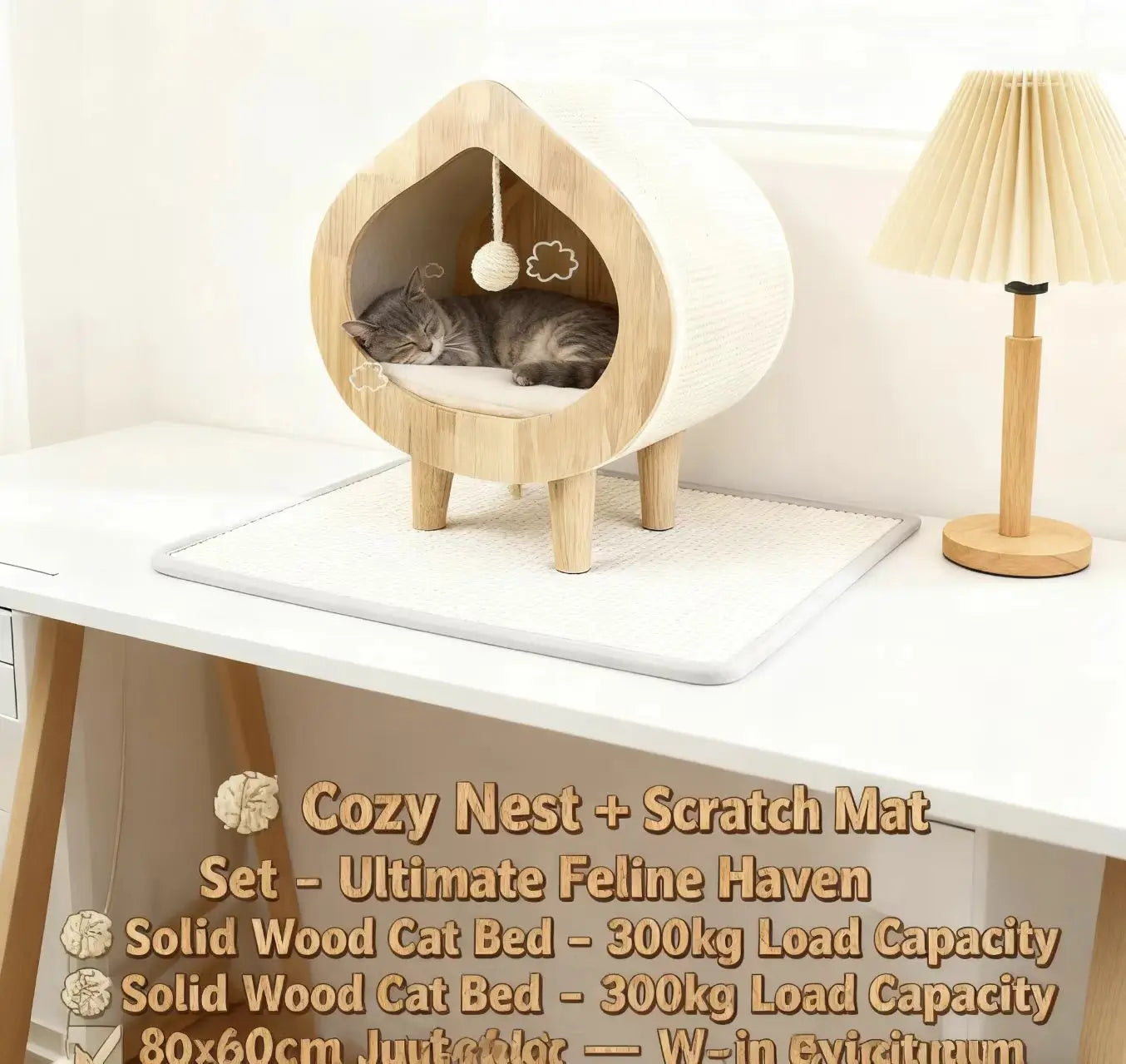 Solid Wood Cat House Mat Anti-Slip Replaceable Easy to Clean
