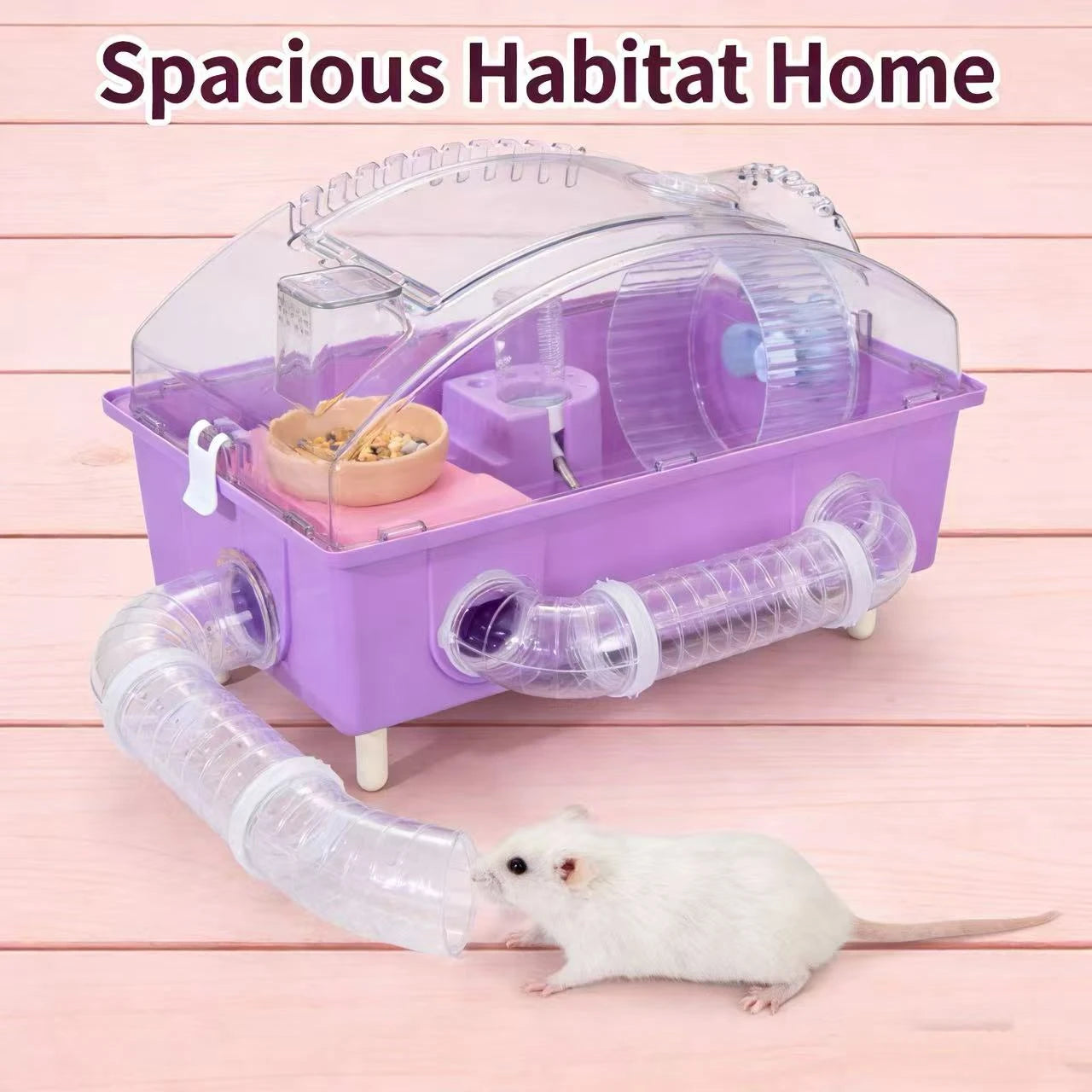 Habitat & Play Hamster Cage for Hamsters - Tube/Roller/Water Bottle Transparent Ventilated Multi-Color Plastic
