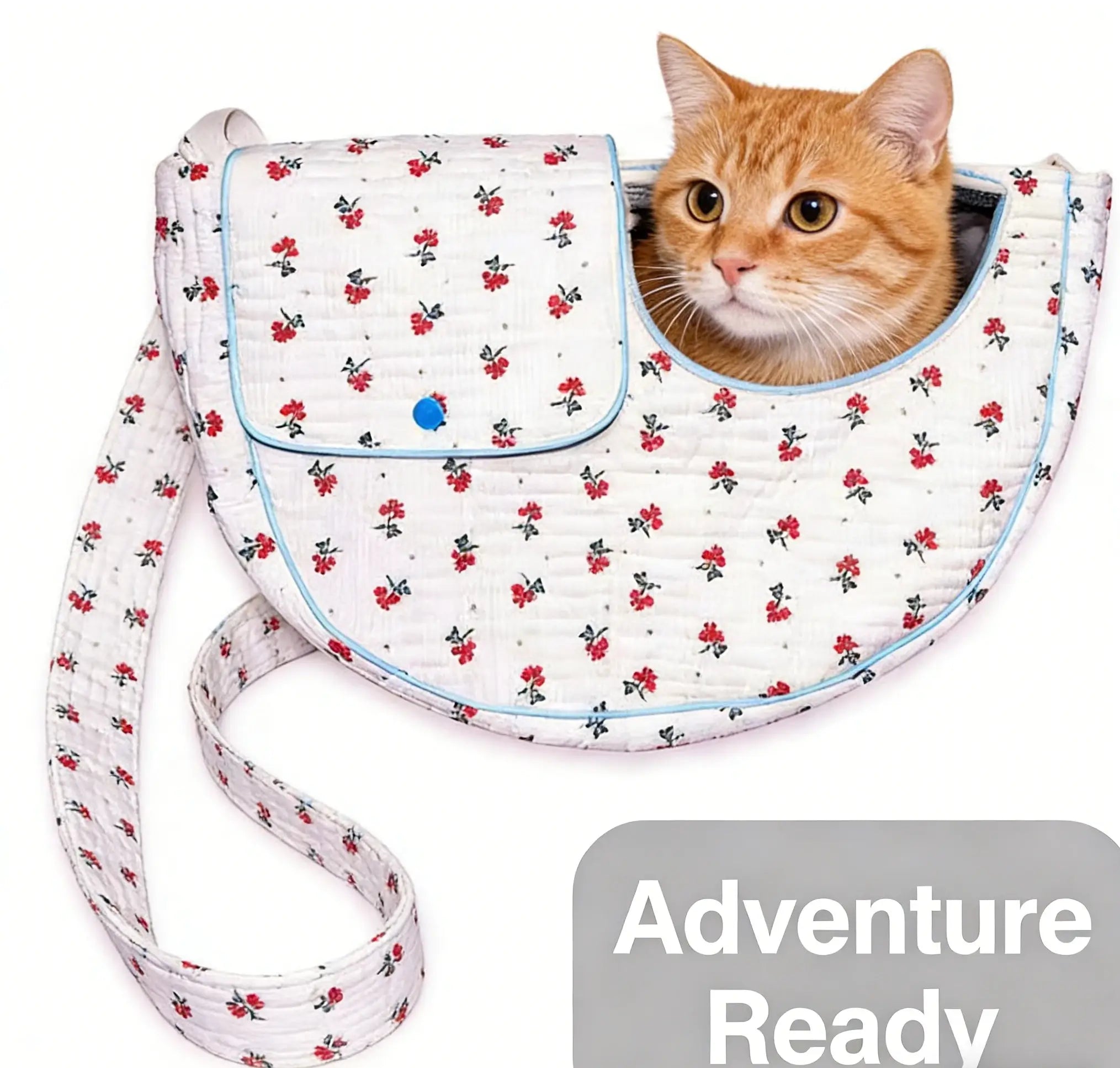 Cozy Portable Quilted Floral Pet Carrier Purse for Cats, White