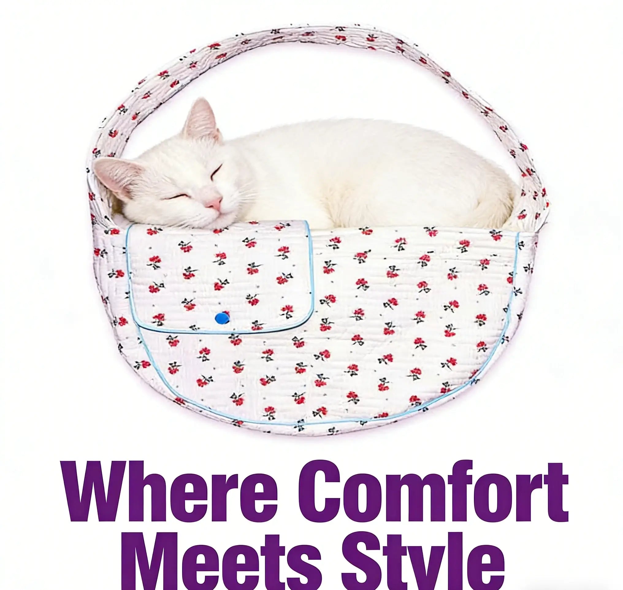 Cozy Portable Quilted Floral Pet Carrier Purse for Cats, White