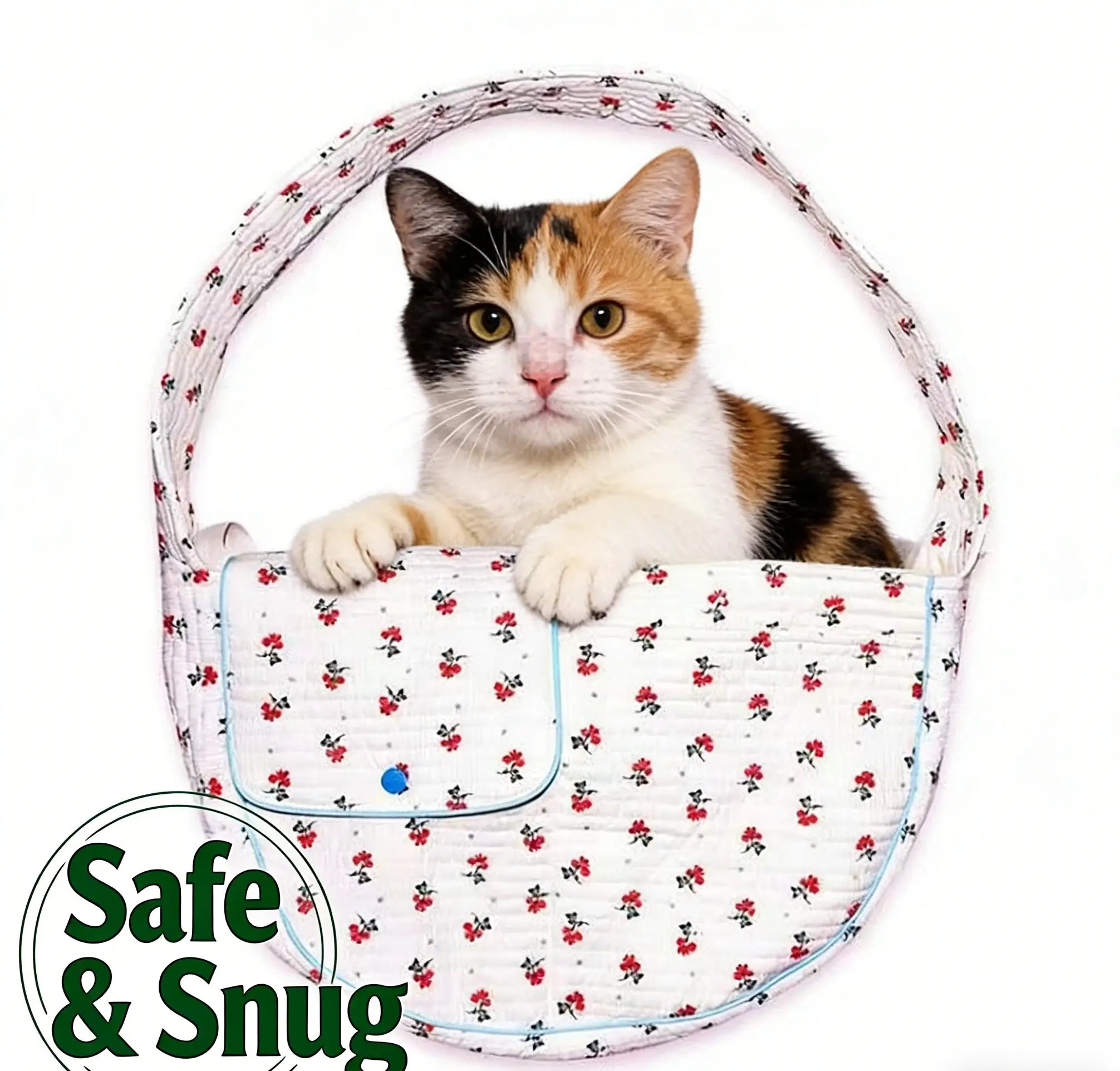 Cozy Portable Quilted Floral Pet Carrier Purse for Cats, White