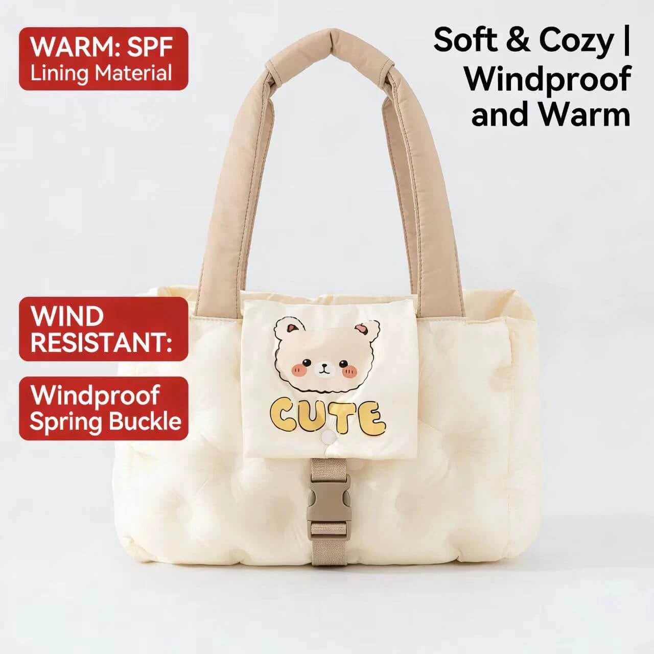 Portable Cat & Dog Carrier Tote - Soft Padded, Casual Style, Beige