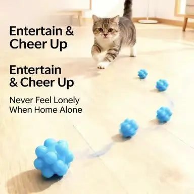 Elastic Bouncing Interactive Cat Toy: Irregular Path, Blue Ball Design