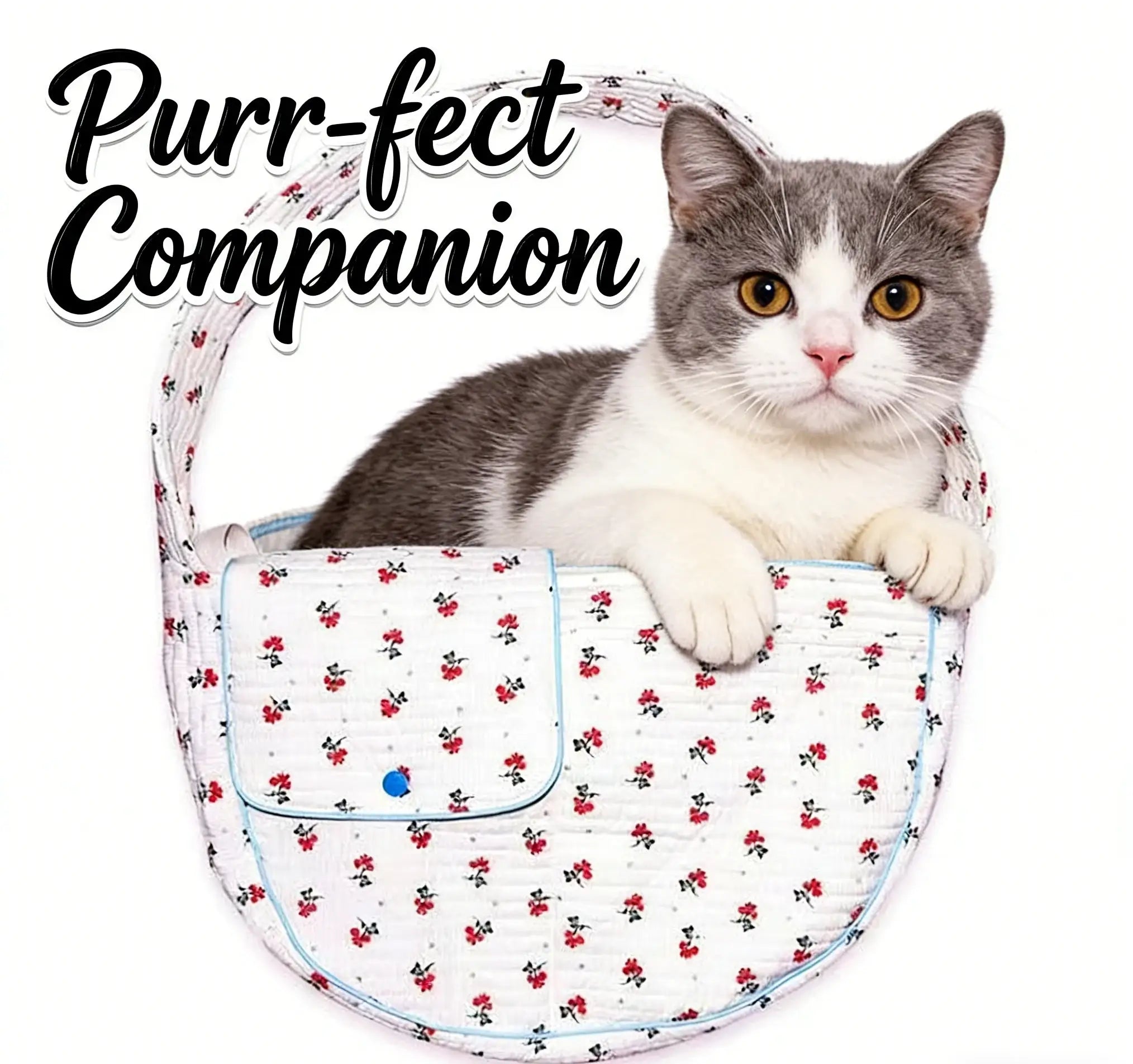 Cozy Portable Quilted Floral Pet Carrier Purse for Cats, White