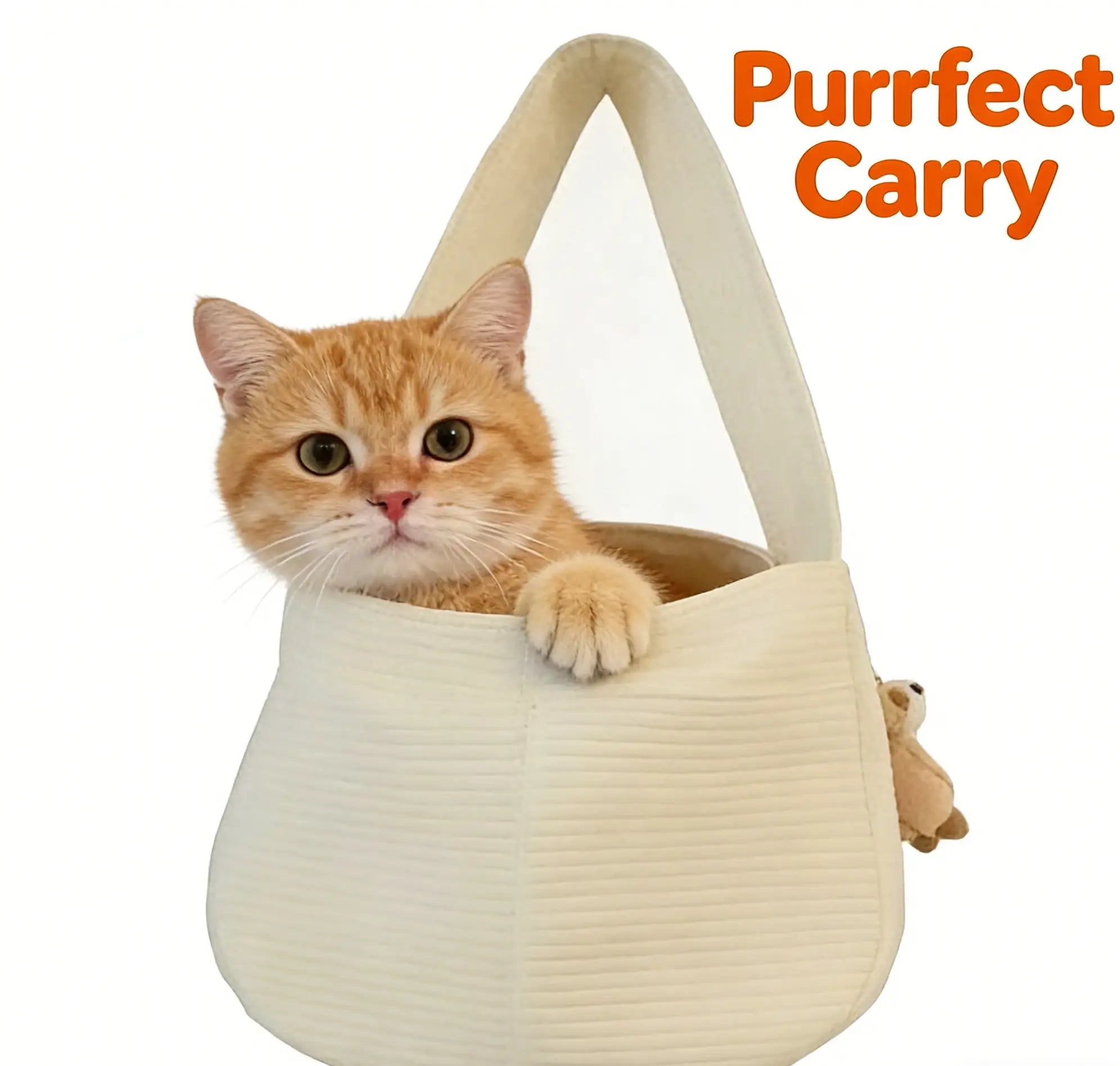 2-in-1 Cozy Portable Pet Carrier & Bed for Cats, Ribbed Fabric Cream White