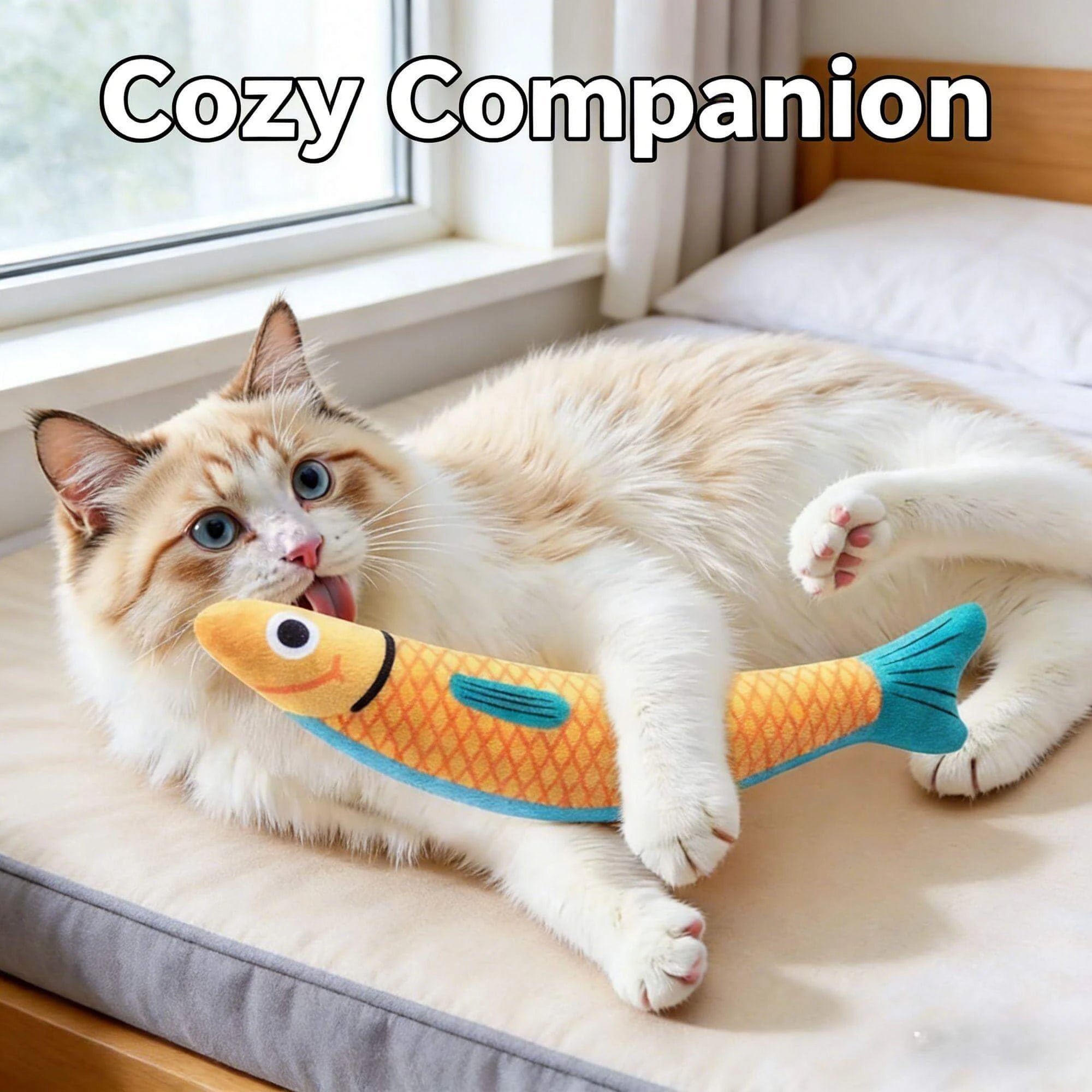 Interactive Plush Fish Cat Toy for Cats – Soft Fabric, Orange & Blue Design
