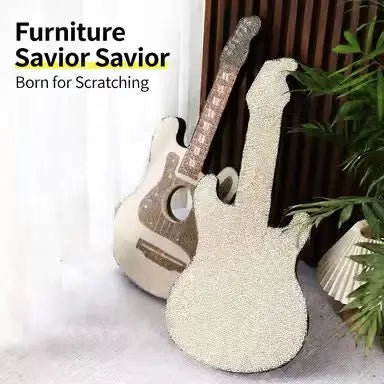 Guitar-Shaped Cat Scratcher: Claw Grinding & Rest, Wear-Resistant, No Litter (White-Black)