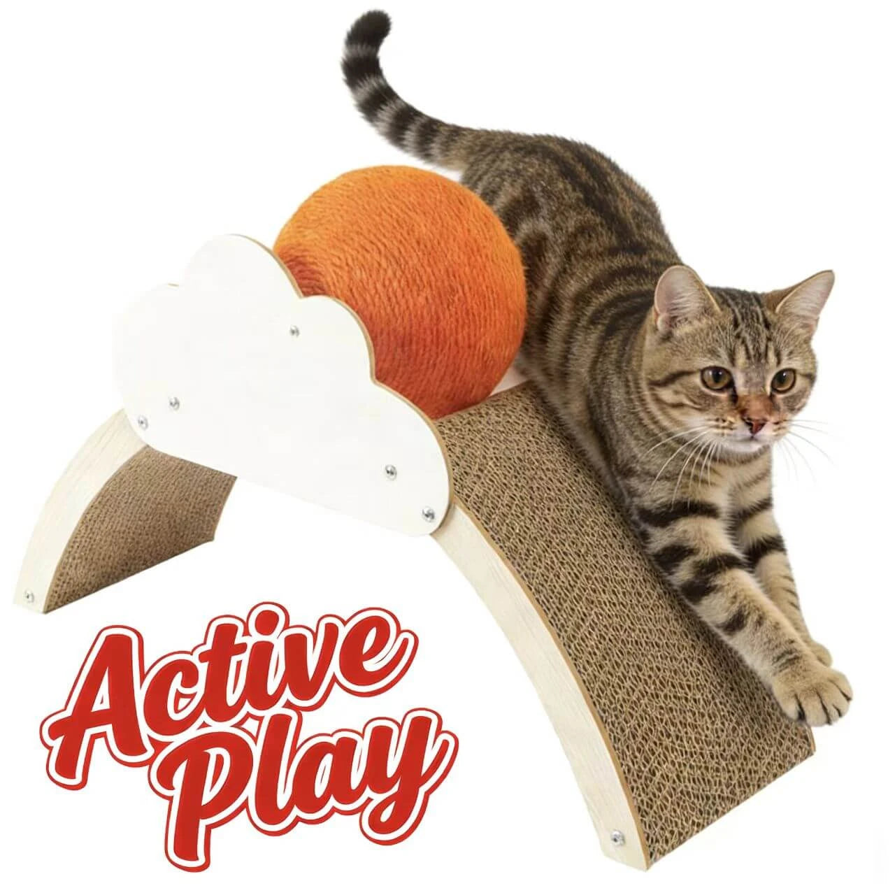 Durable Corrugated Board Cat Scratcher - Cloud Design, Wooden Frame, Toy Ball for Cats